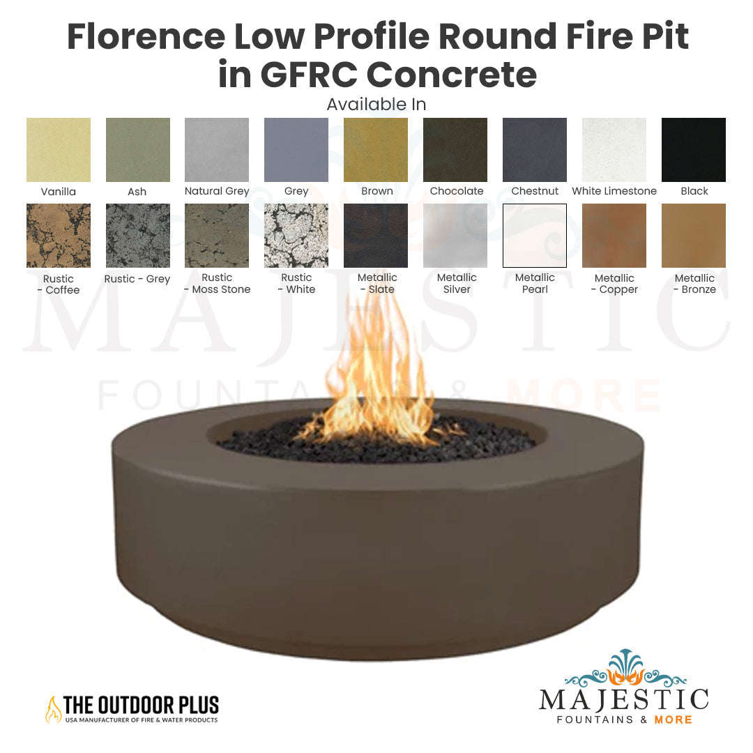 The Outdoor Plus Florence Low Profile Round Fire Pit in GFRC Concrete with Free Cover