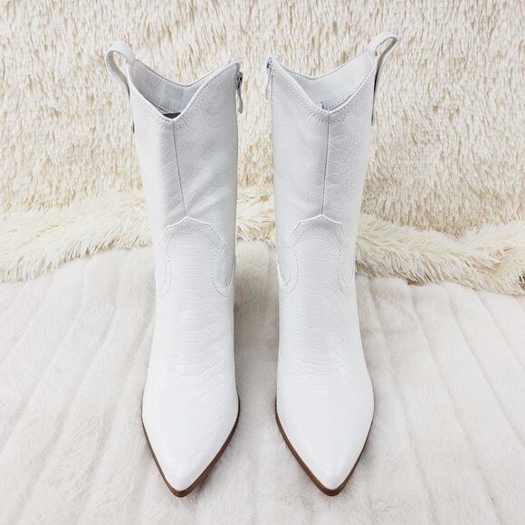 Slayer White Cowgirl Cowboy Ankle Boots with Western Block Heels