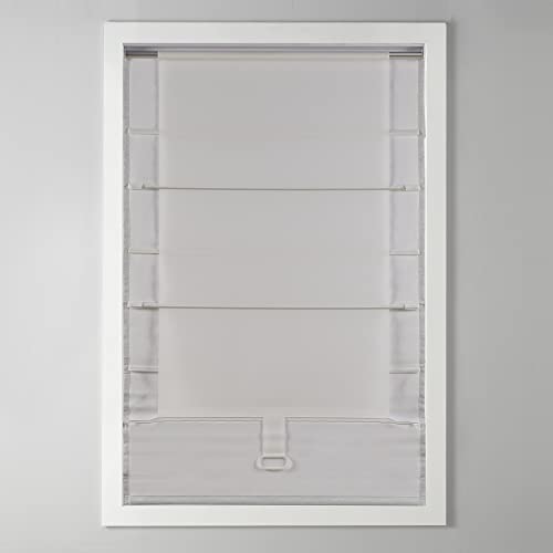 Madison Park Cordless Roman Shades - Como Grey, 35x64, Room Darkening, Thermal Insulated