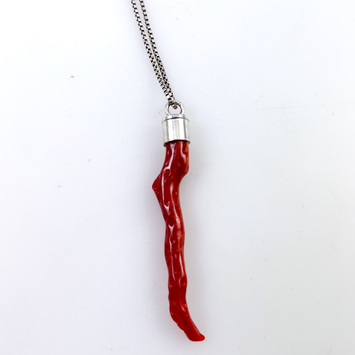 Italian Red Coral Pendant Silver Necklace