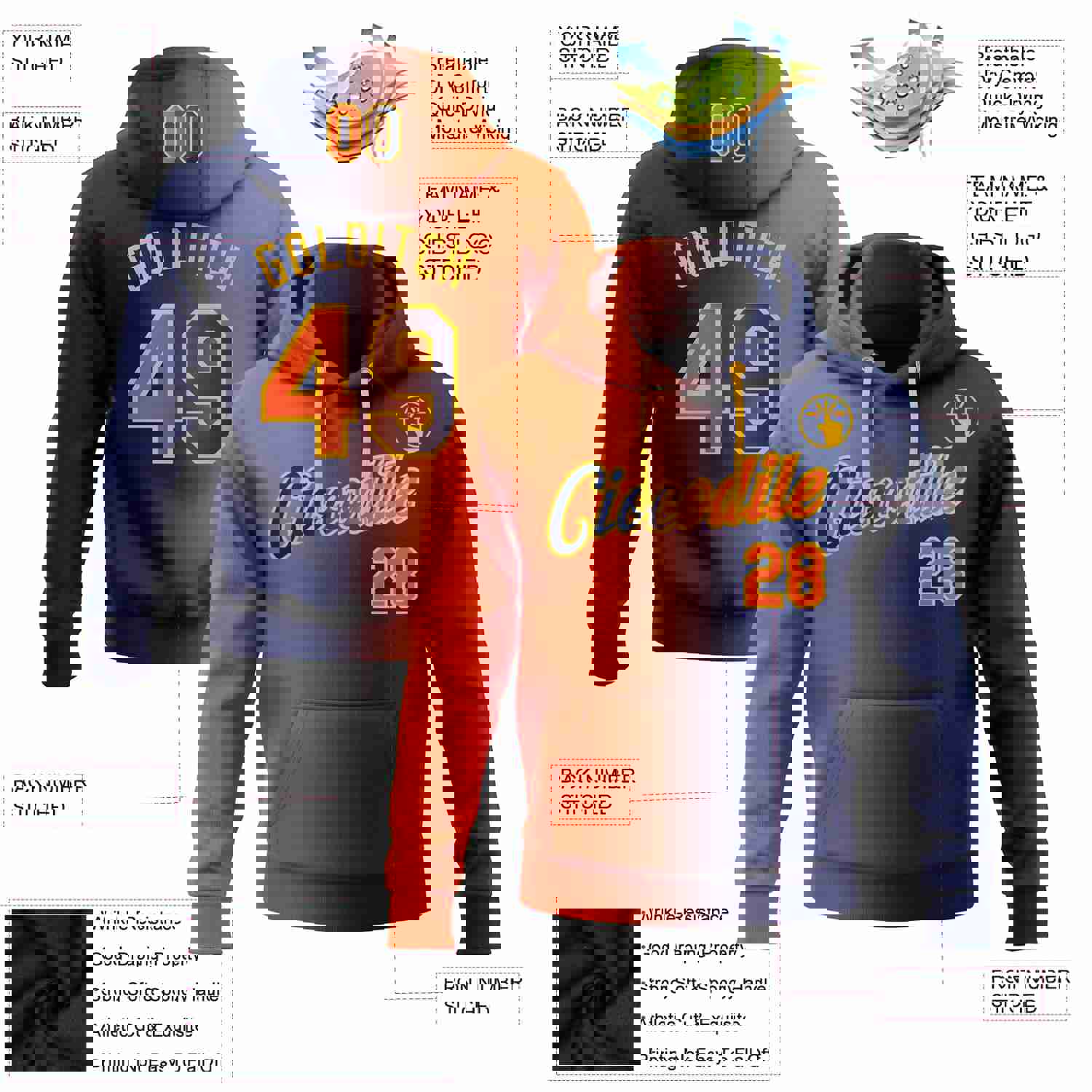 Custom Stitched Navy Orange-Gold Gradient Sports Pullover Hoodie