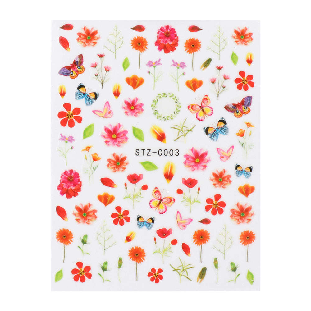 3D Nail Sticker Decals - Flower Rose Butterfly Design for UV Nails