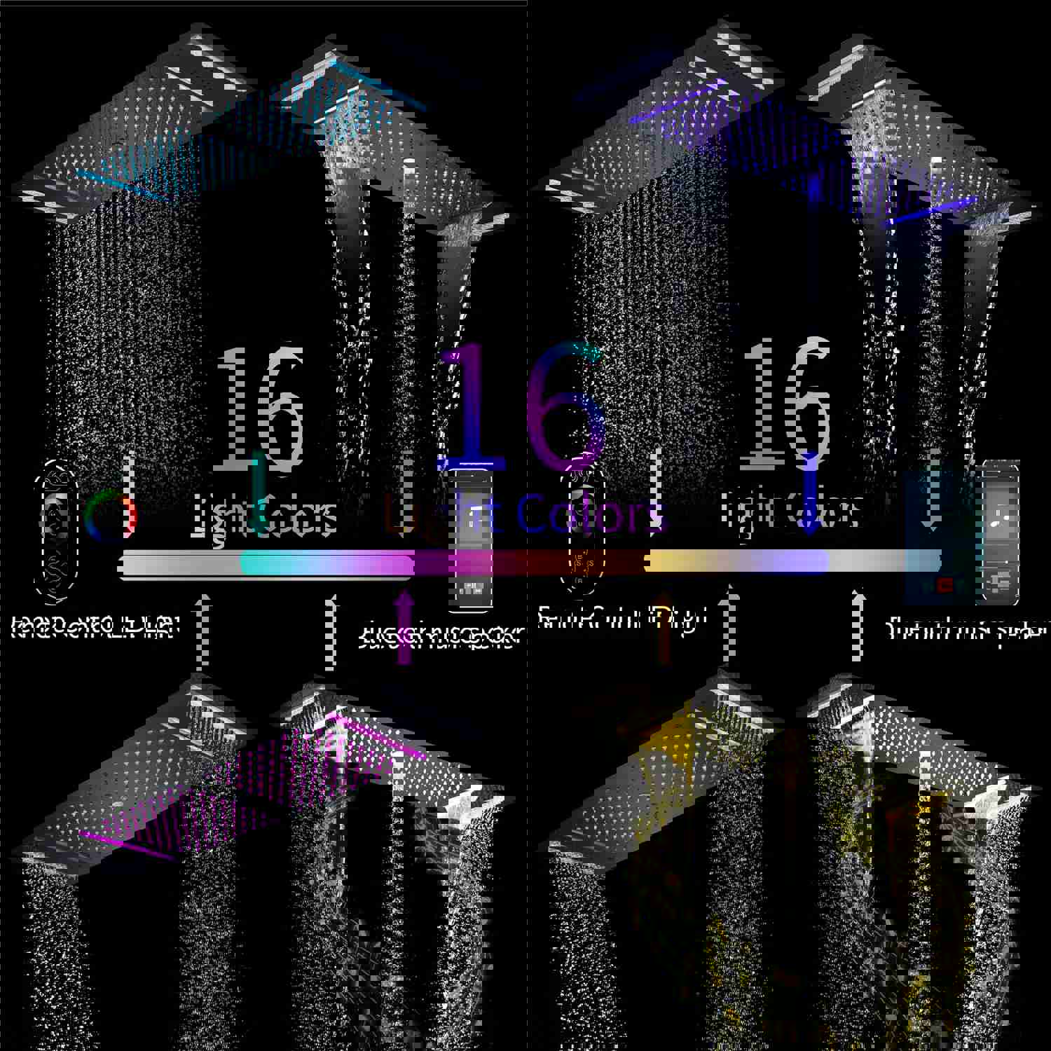 FUSE 36-Inch Dual Showerhead Complete LED Music Shower Set with 6 Body Jets