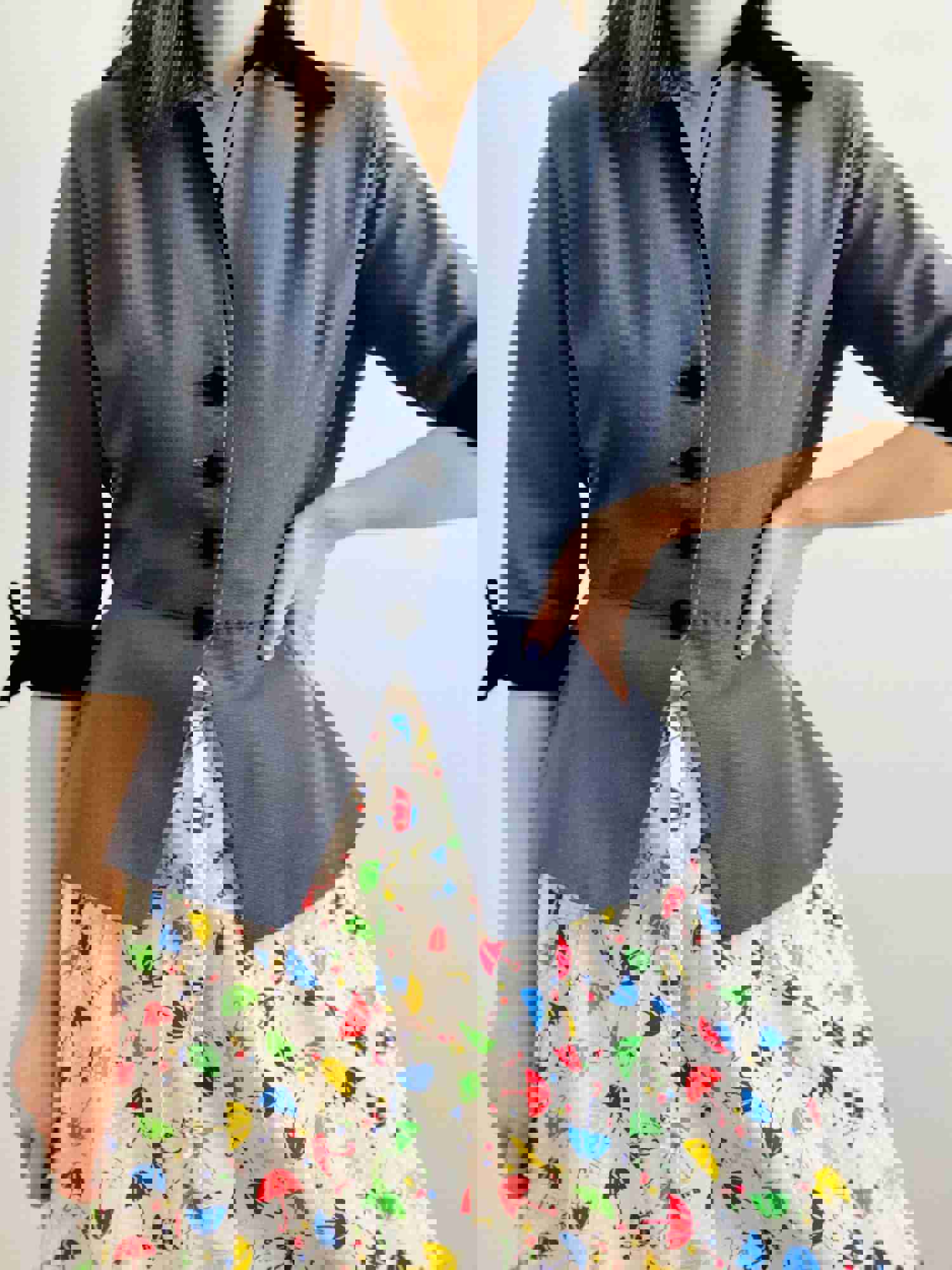 Vintage 1940s Blue Peplum Jacket with Black Velvet