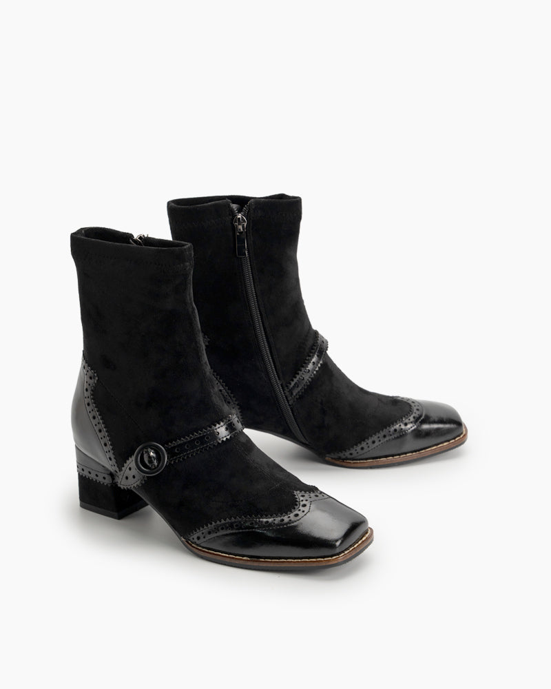 Elastic Suede Buckle Strap Embellishment Boots for Women