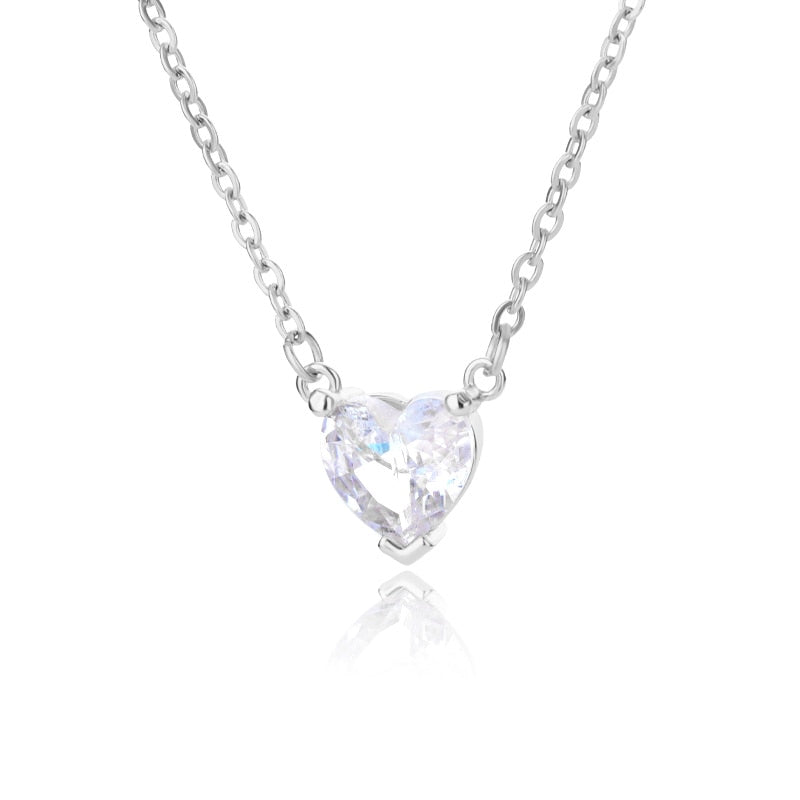 Crystal Heart Pendant Necklace - Gold & Platinum Stainless Steel