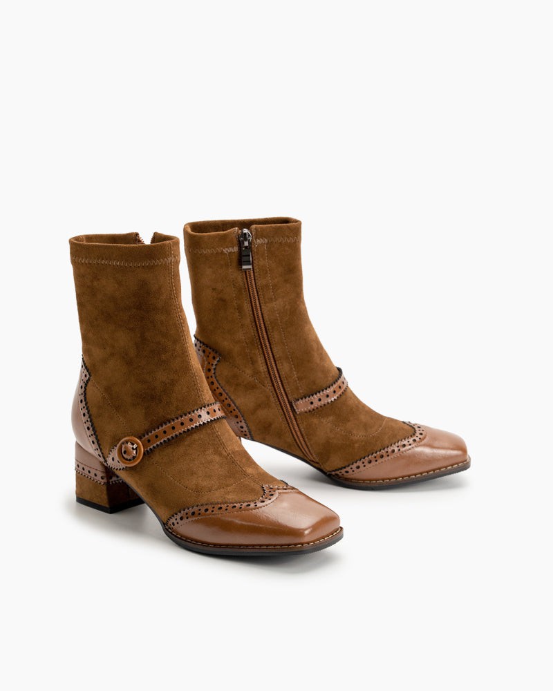 Elastic Suede Buckle Strap Embellishment Boots for Women