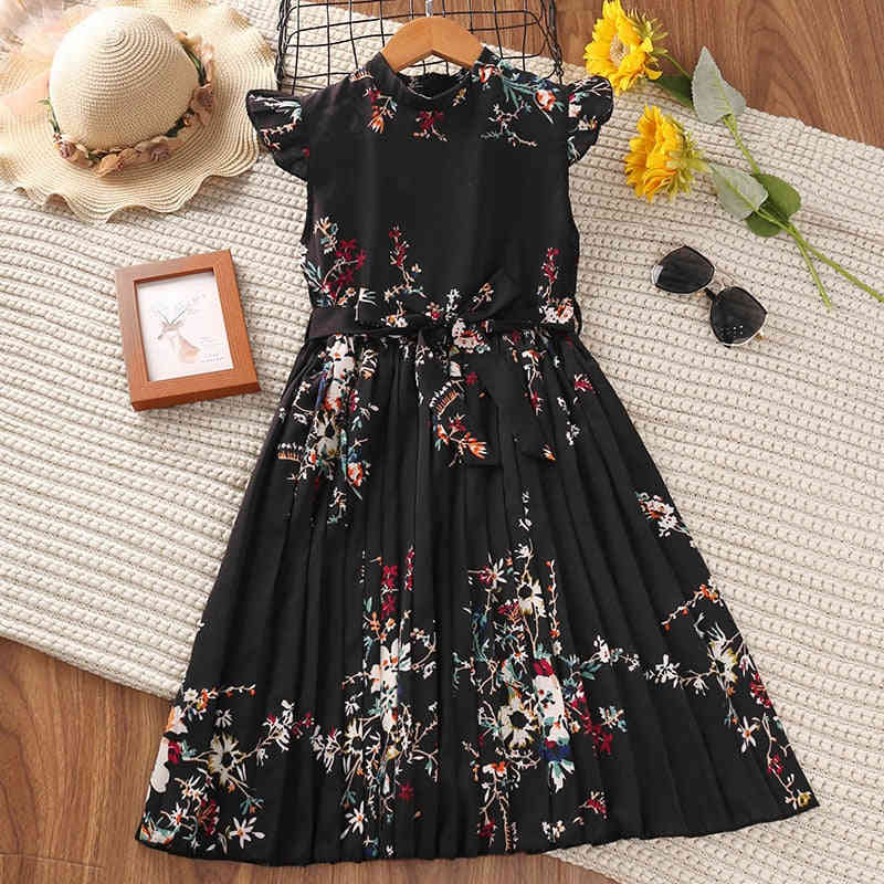 Kids Floral Print Dress for Girls - 2023 Summer Sleeveless A-line Dress with Belt