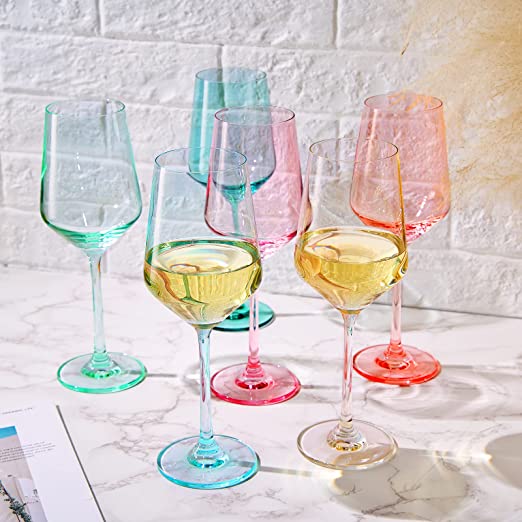 Colored Crystal Wine Glass Set of 6 - Elegant Italian Style Drinkware for Spring & Summer