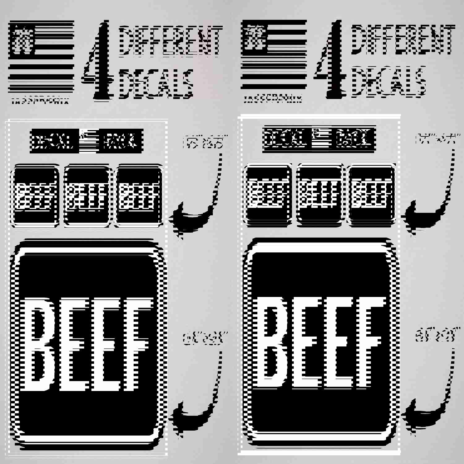 Beef Decal Pack of 4 Stickers - High Performance Vinyl for Farming Enthusiasts