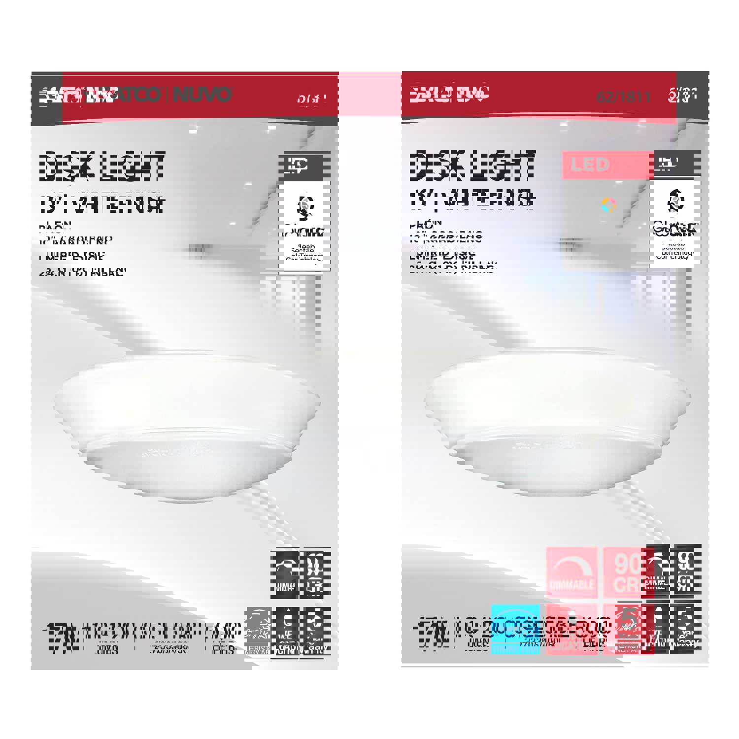 SATCO/NUVO 17W 10 Inch LED Disk Light CCT Selectable 2700K/3000K/3500K/4000K/5000K White Finish (62-1811)