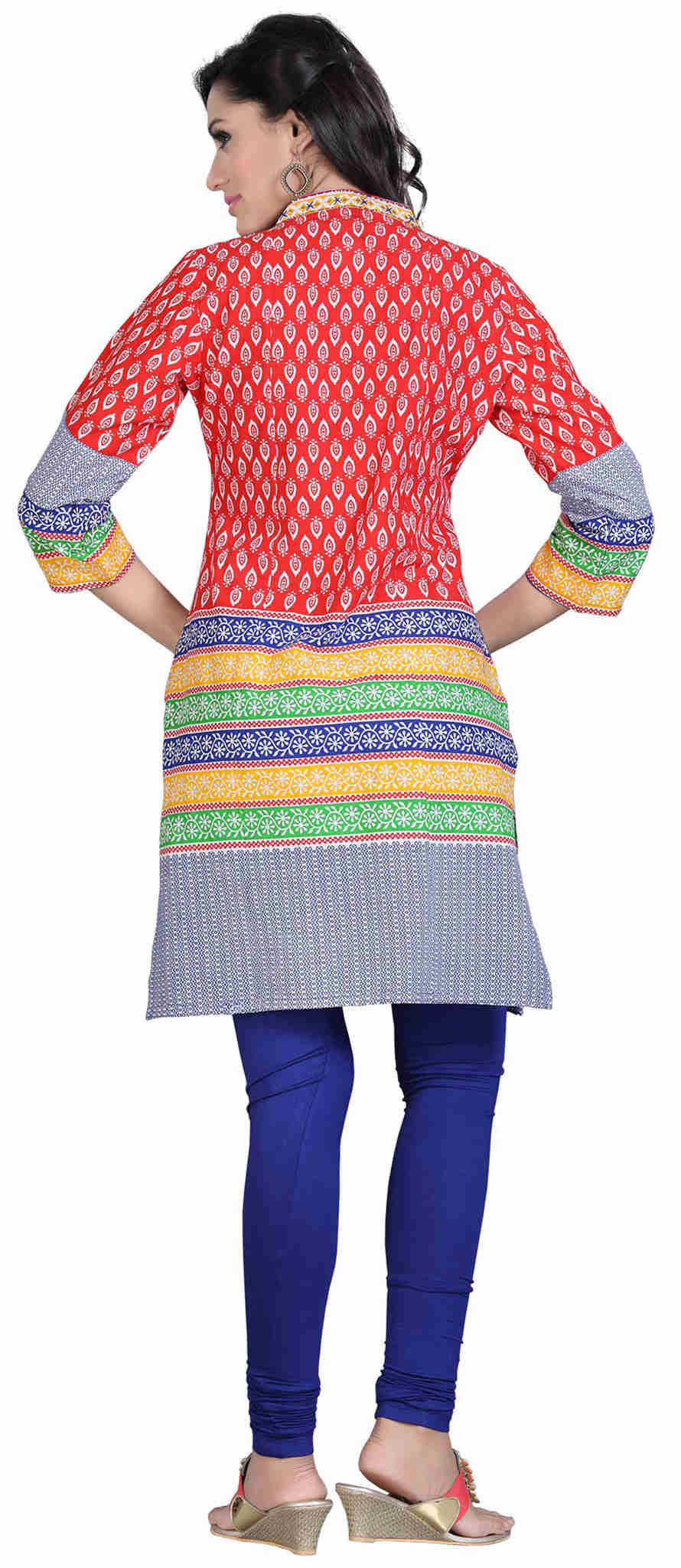 Embroidered Cotton Kurti Top Long Tunic for Women - Red