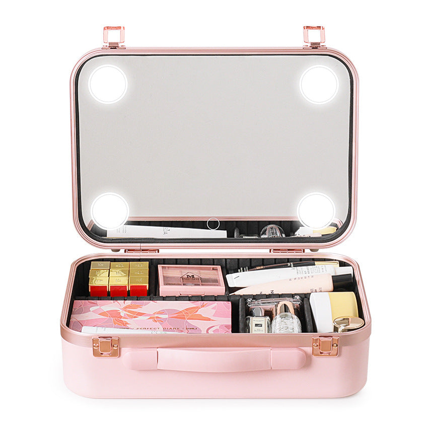 Fashionable Large Capacity Cosmetic Case With Mirror and Light