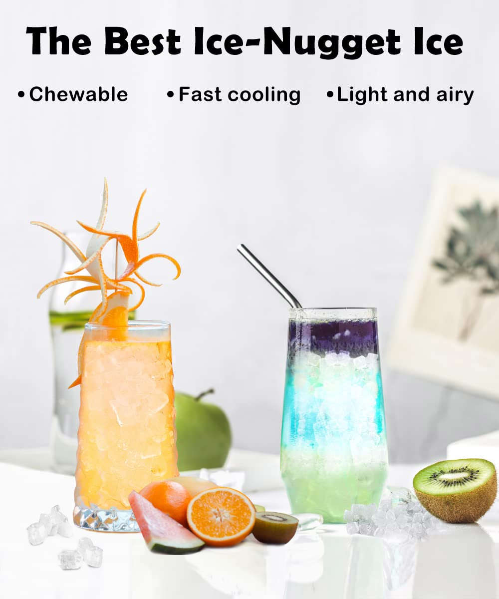 Portable Nugget Ice Maker with Self-Cleaning, 34Lbs/Day Output for Home, Kitchen, Office, and Parties