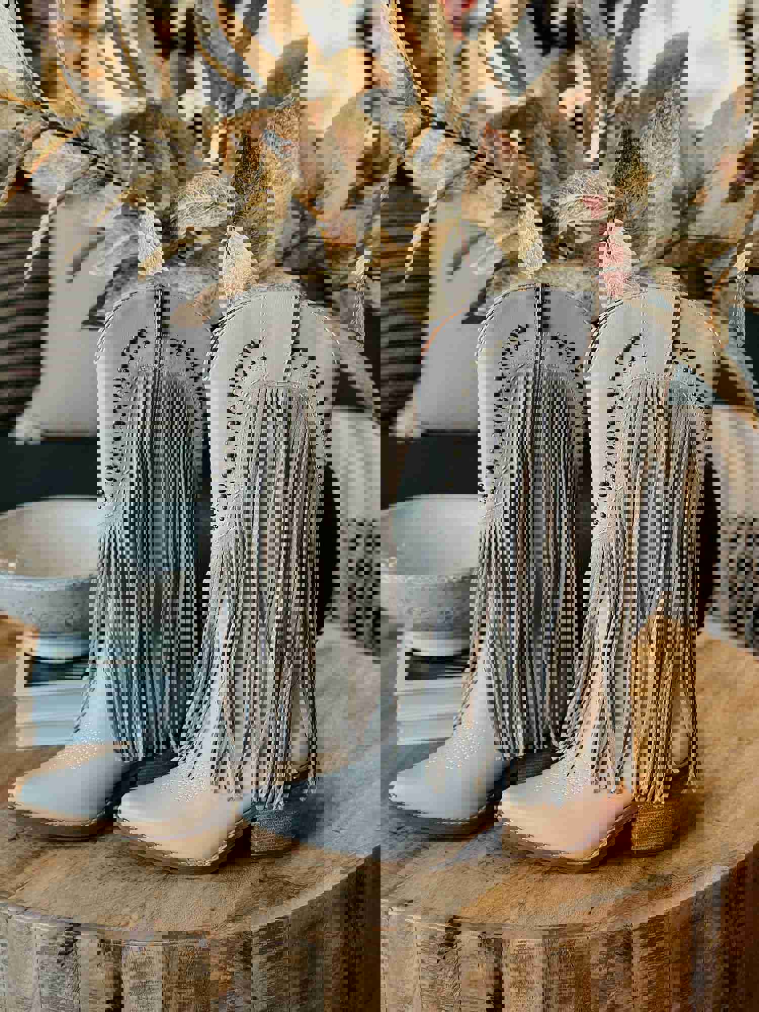Grey Fringe Western Boots