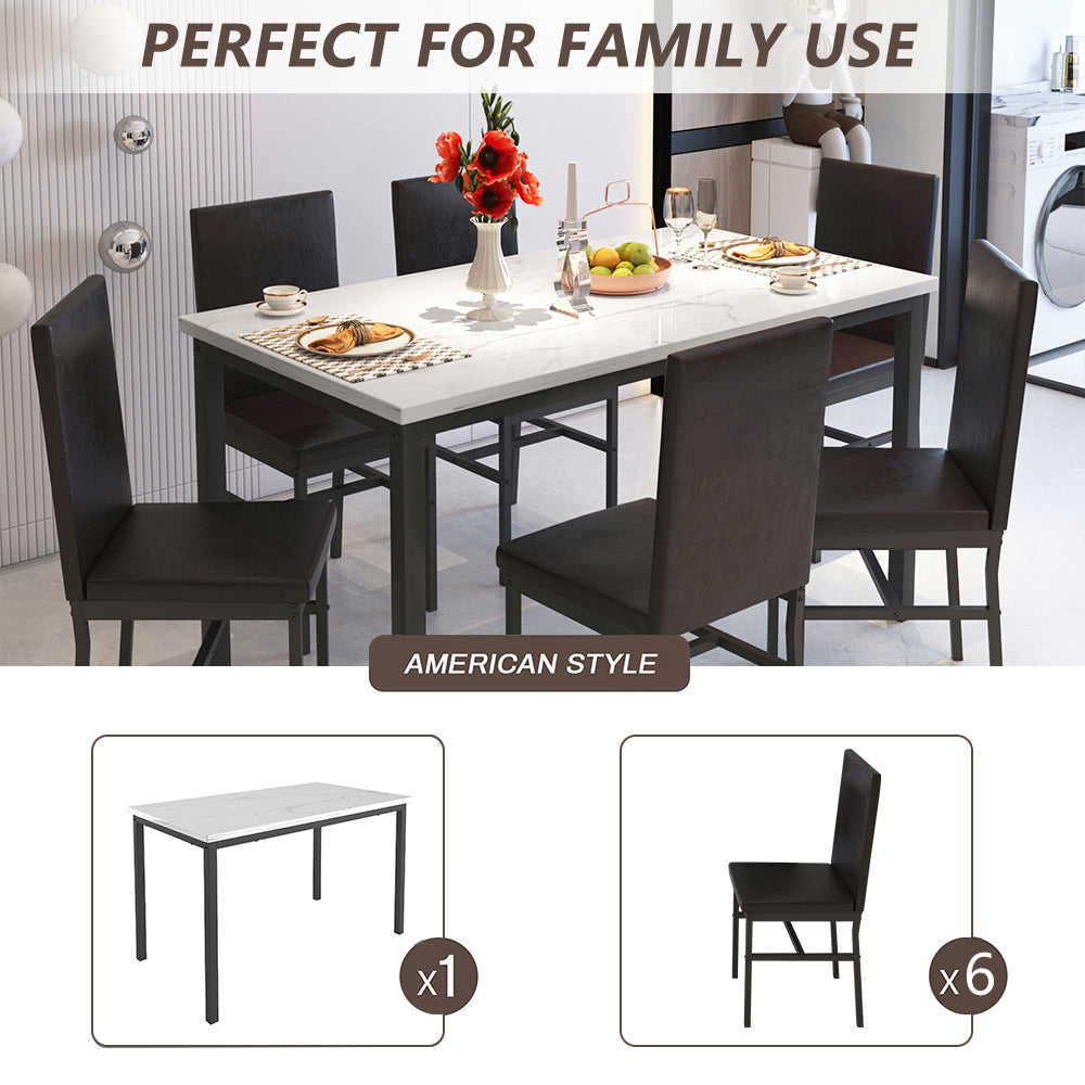 SEGMART 7-Piece Modern Dining Set with Table and 6 High-back Upholstered Chairs