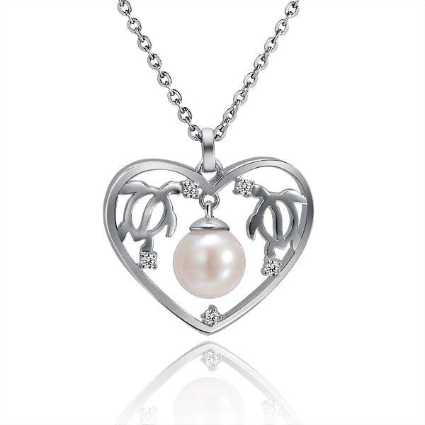 Pearl Honu Heart Pendant - 925 Sterling Silver with Topaz