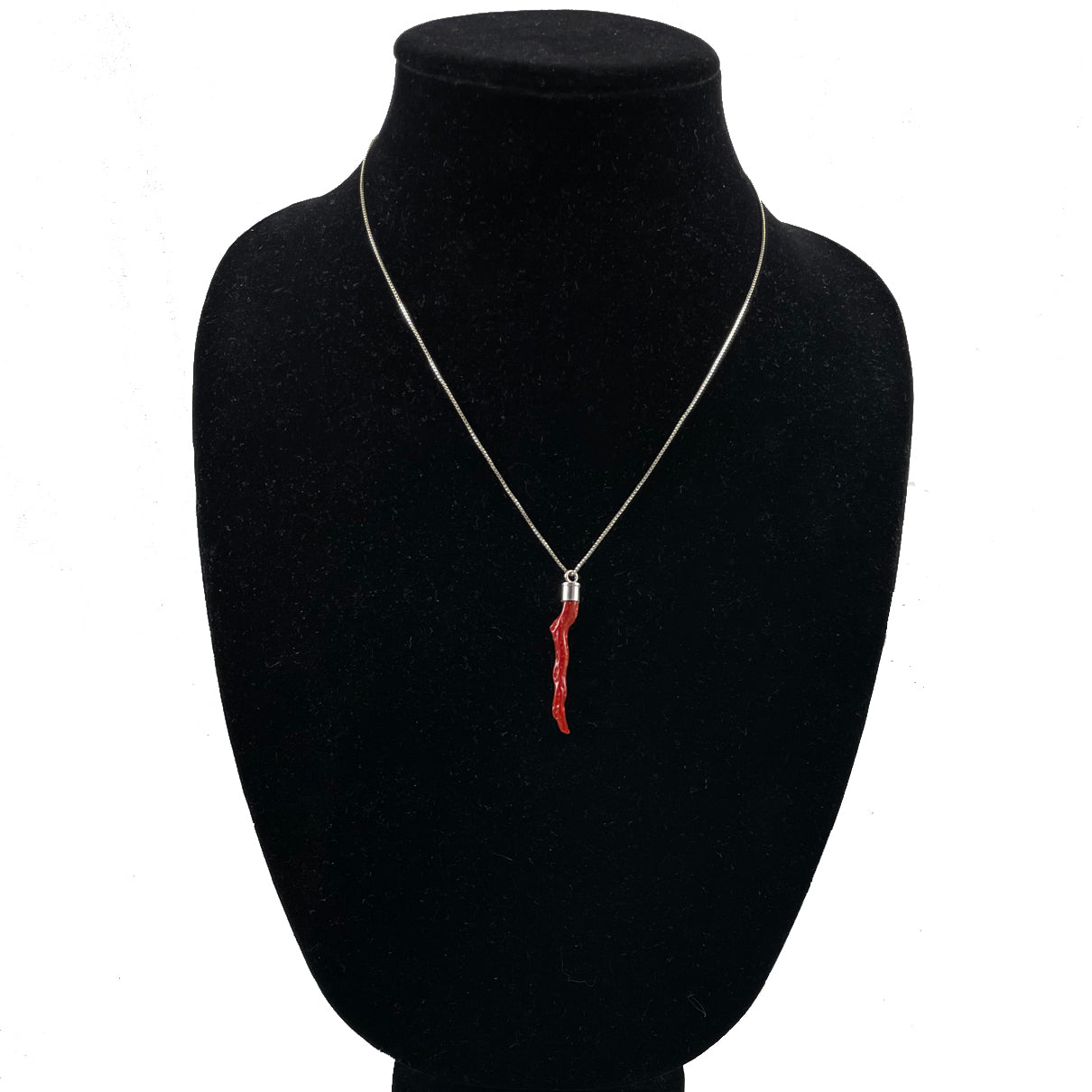 Italian Red Coral Pendant Silver Necklace