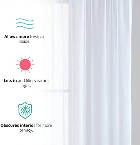 HLC.ME White Sheer Voile Window Treatment Rod Pocket Curtain Panels (54 x 72 inches, Set of 2)