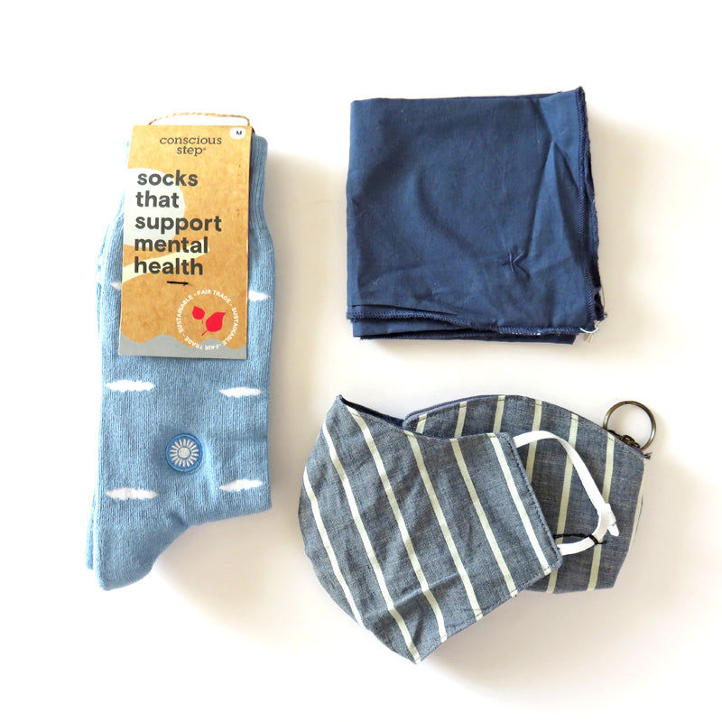 Fair Trade Accessories Bundle - Organic Cotton Socks, Bandana & Reversible Face Mask Set