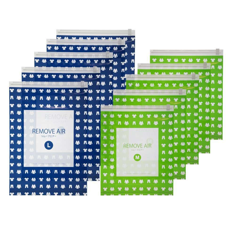 Remove Air Japan M/L Clothing Compression Bag 10Pc Set - Travel & Business Storage Solution