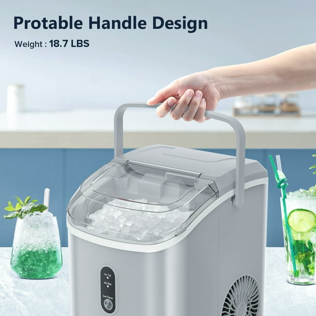 KISSAIR Nugget Countertop Ice Maker, 35Lbs/24Hrs, Self-Cleaning Pebble Ice Machine with Ice Basket & Scoop - Gray