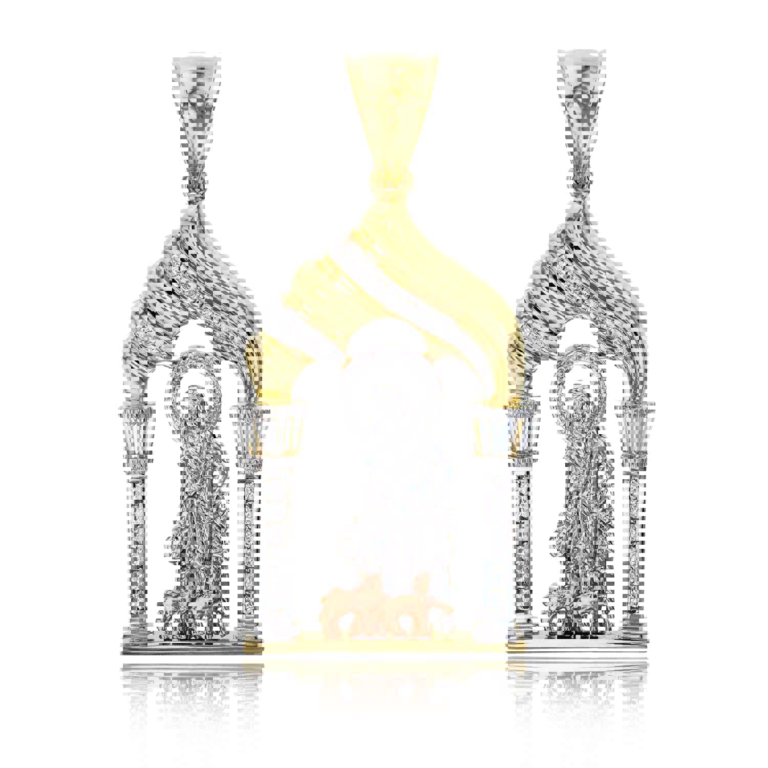 14K Gold Tricolor 55x27mm Jesus Good Shepherd Pendant