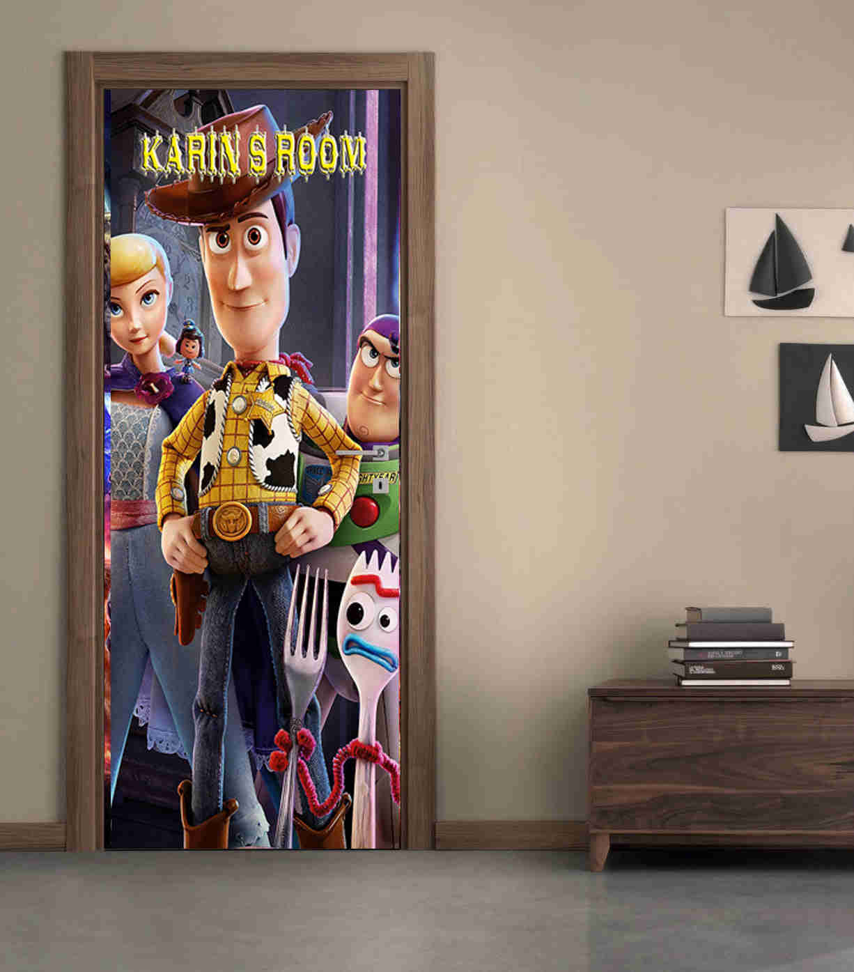 Toy Story Woody Buzz Personalized Name Door Wrap Decal Removable Sticker