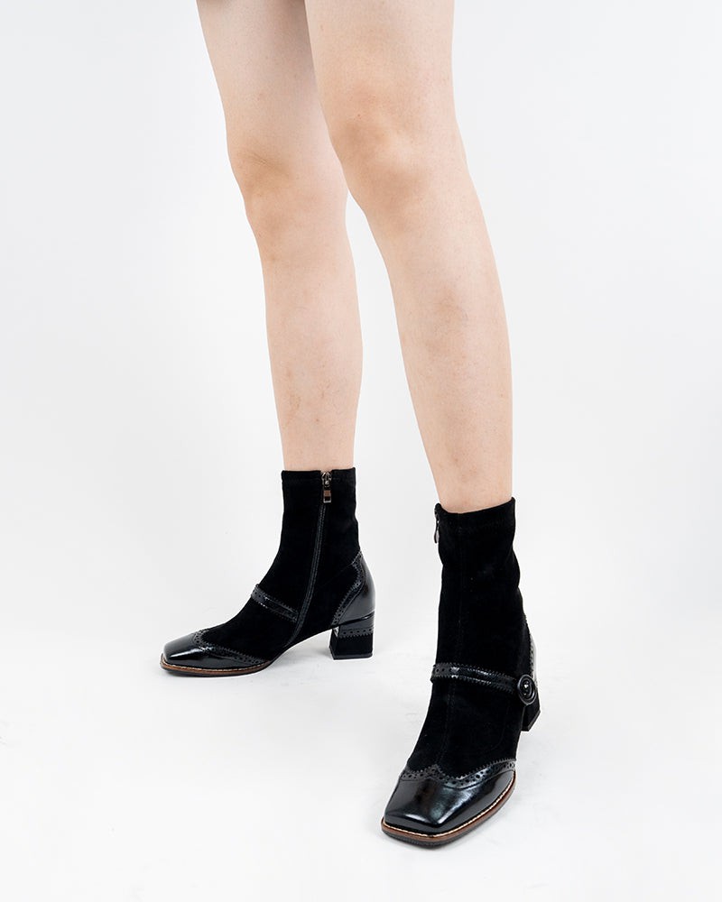 Elastic Suede Buckle Strap Embellishment Boots for Women