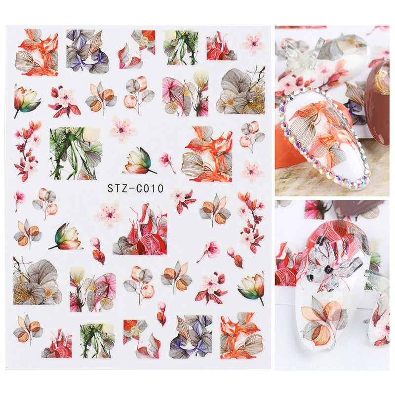 3D Nail Sticker Decals - Flower Rose Butterfly Design for UV Nails