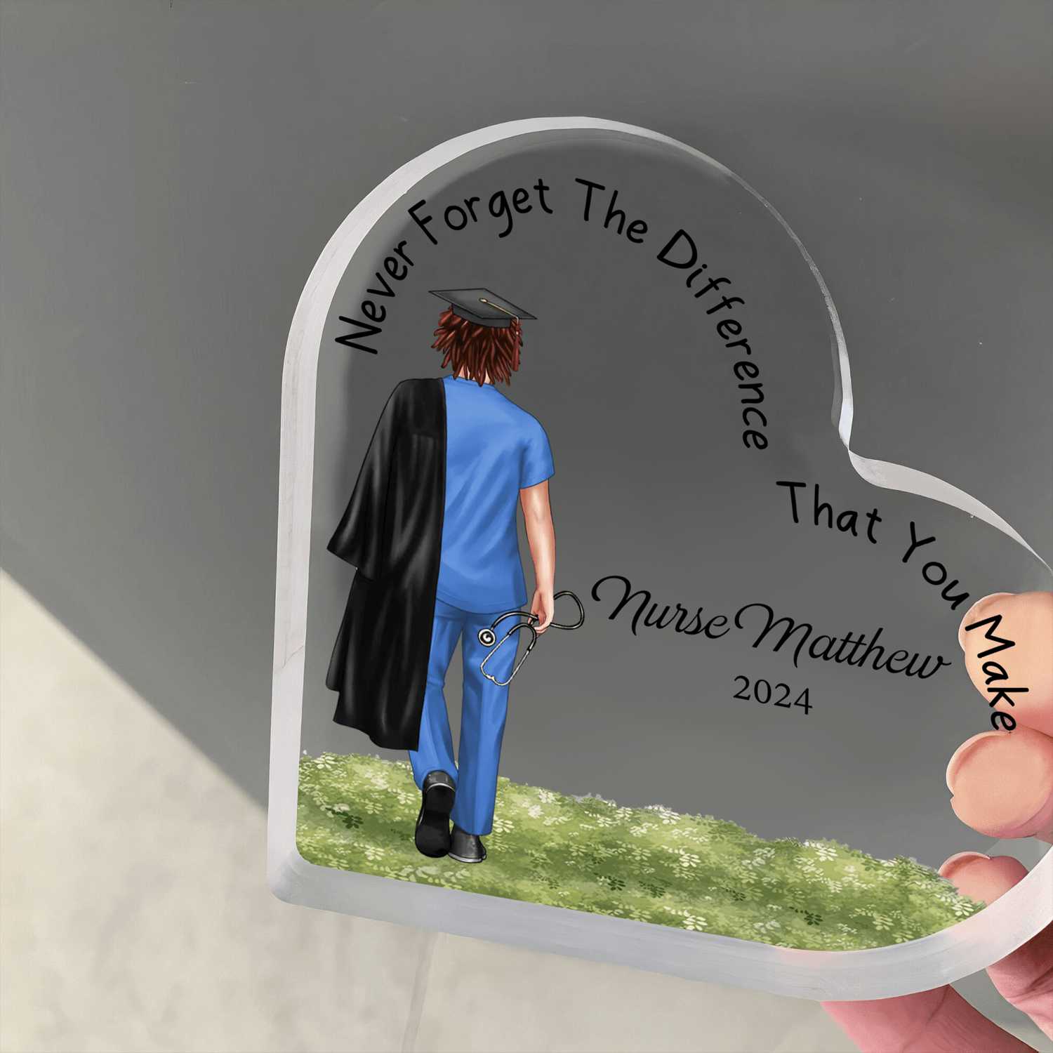 Never Forget The Difference That You Make - Personalized Custom Heart-shaped Acrylic Plaque
