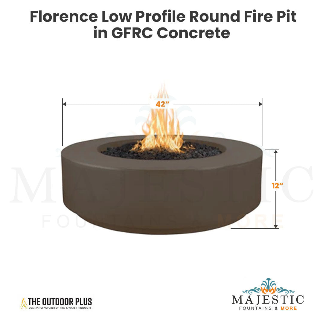 The Outdoor Plus Florence Low Profile Round Fire Pit in GFRC Concrete with Free Cover