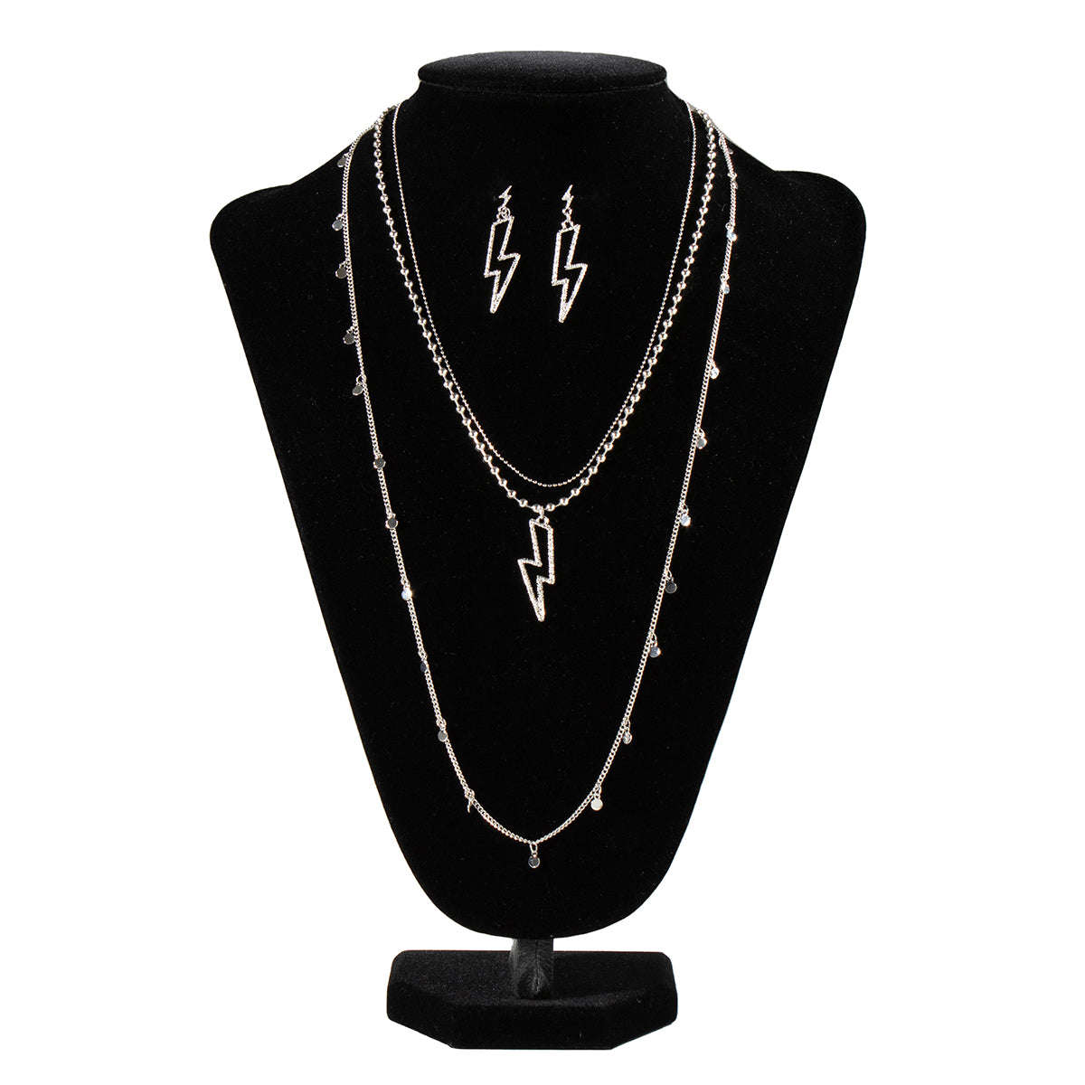 Blazin Roxx Lightning Bolt Silver Earring & Necklace Set