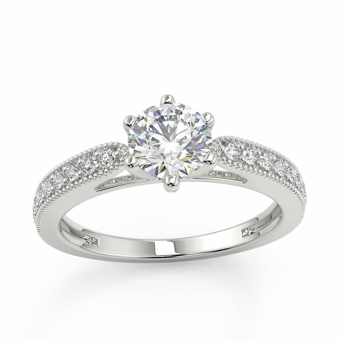 Round Moissanite Solitaire Diamond Engagement Ring in Sterling Silver or 10K/14K Gold