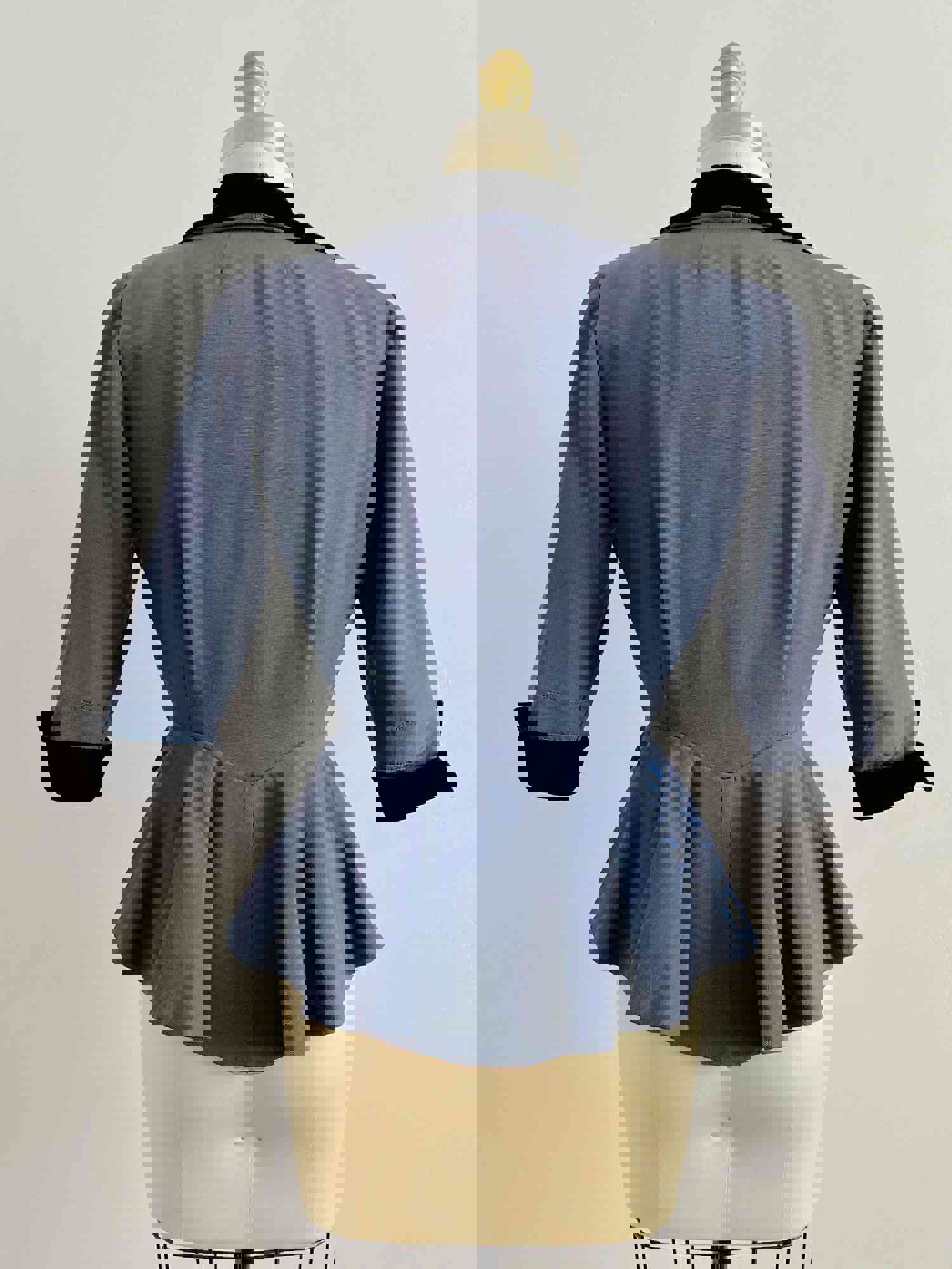 Vintage 1940s Blue Peplum Jacket with Black Velvet