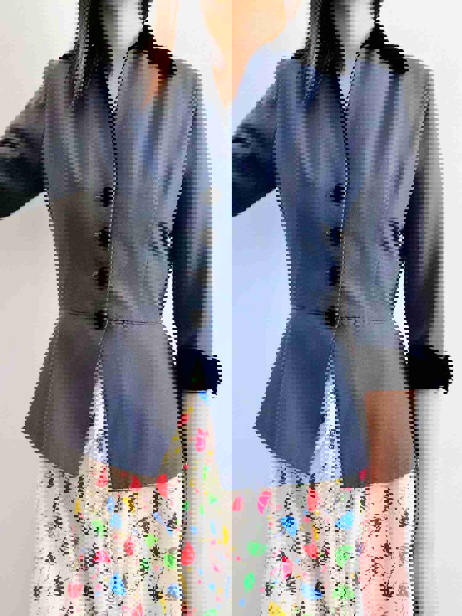 Vintage 1940s Blue Peplum Jacket with Black Velvet