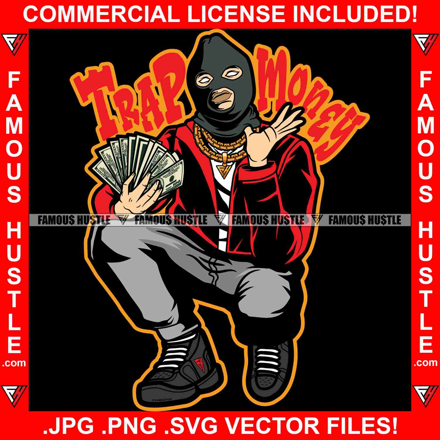 Trap Money Gangster Man Graphic Design T-Shirt Print