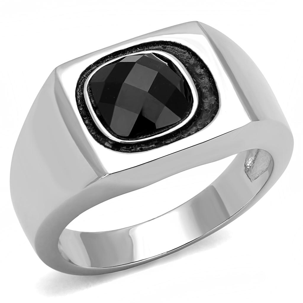 High Polished Stainless Steel Ring with Synthetic Glass for Women - Style TK3283