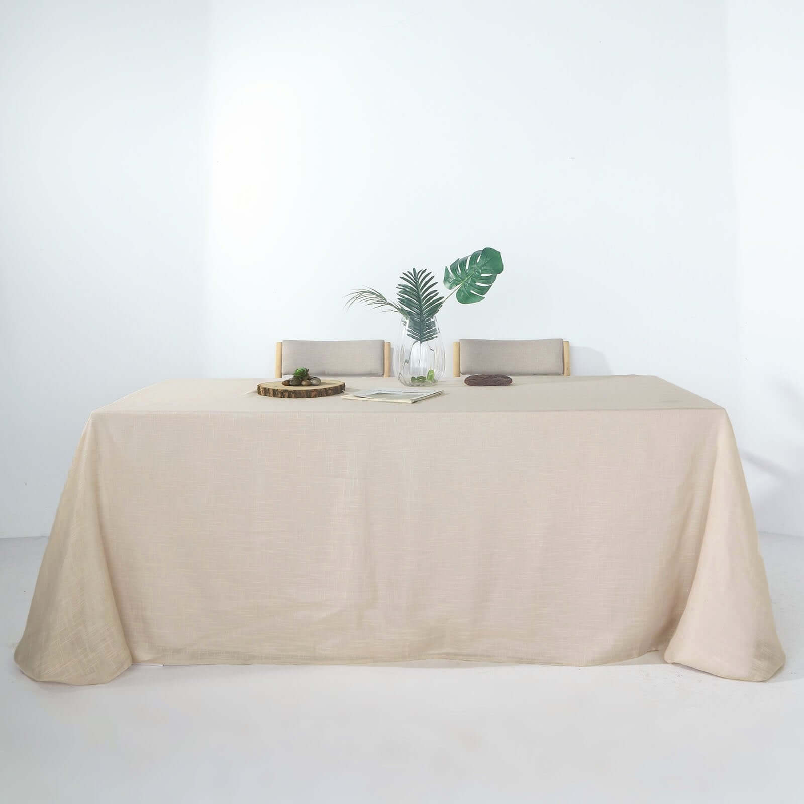 Beige Seamless Rectangular Tablecloth with Slubby Texture, Wrinkle Resistant Faux Linen Tablecloth 90x156