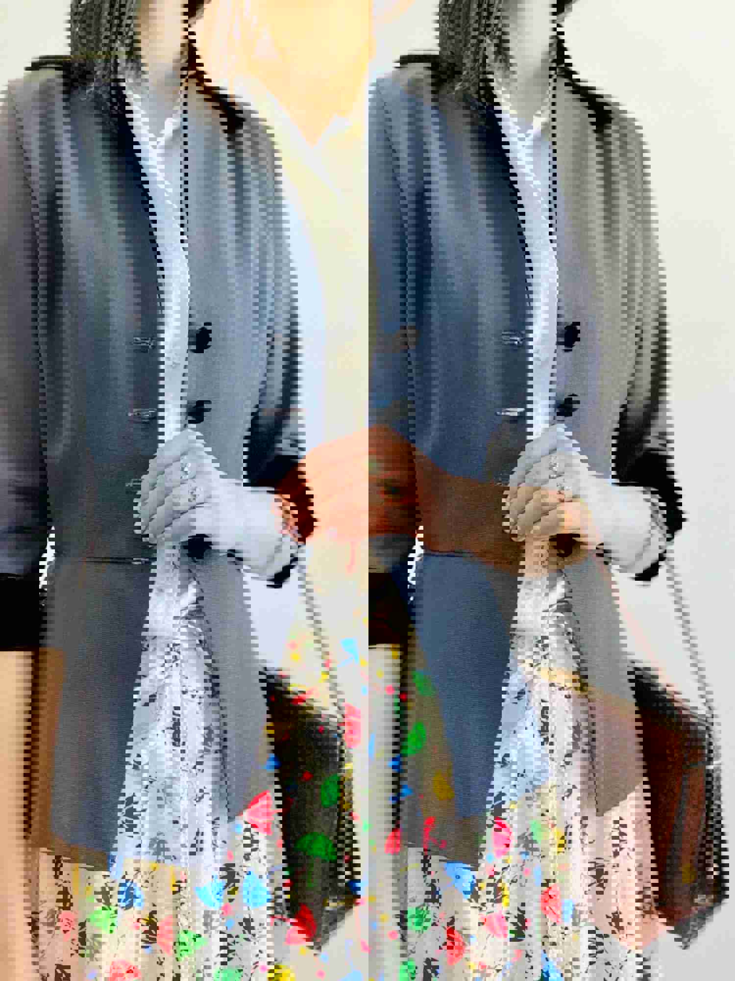 Vintage 1940s Blue Peplum Jacket with Black Velvet