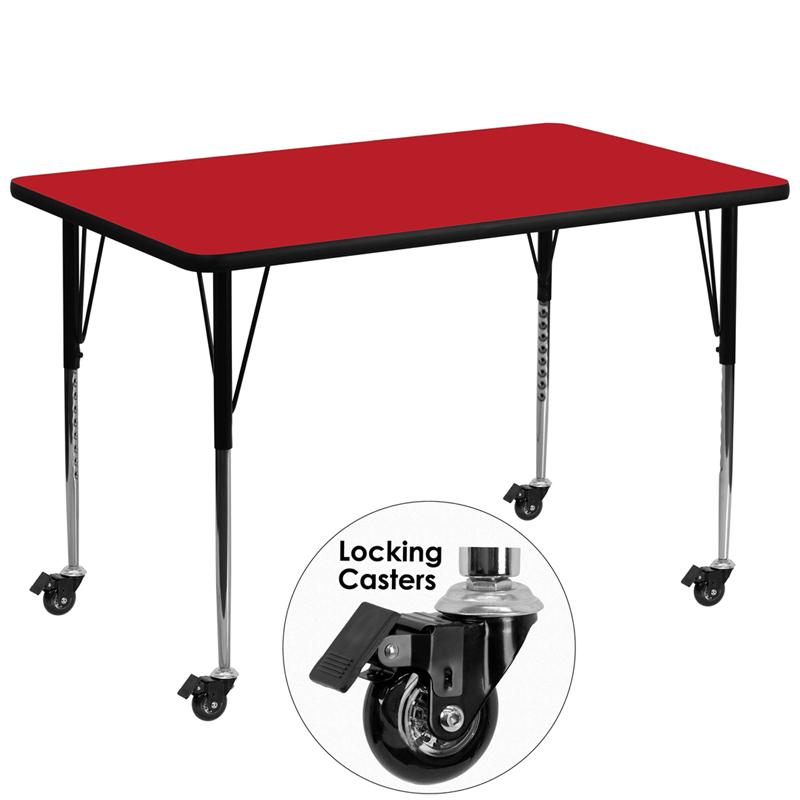 Flash Furniture Mobile 36W x 72L Rectangular Red HP Laminate Activity Table with Adjustable Legs