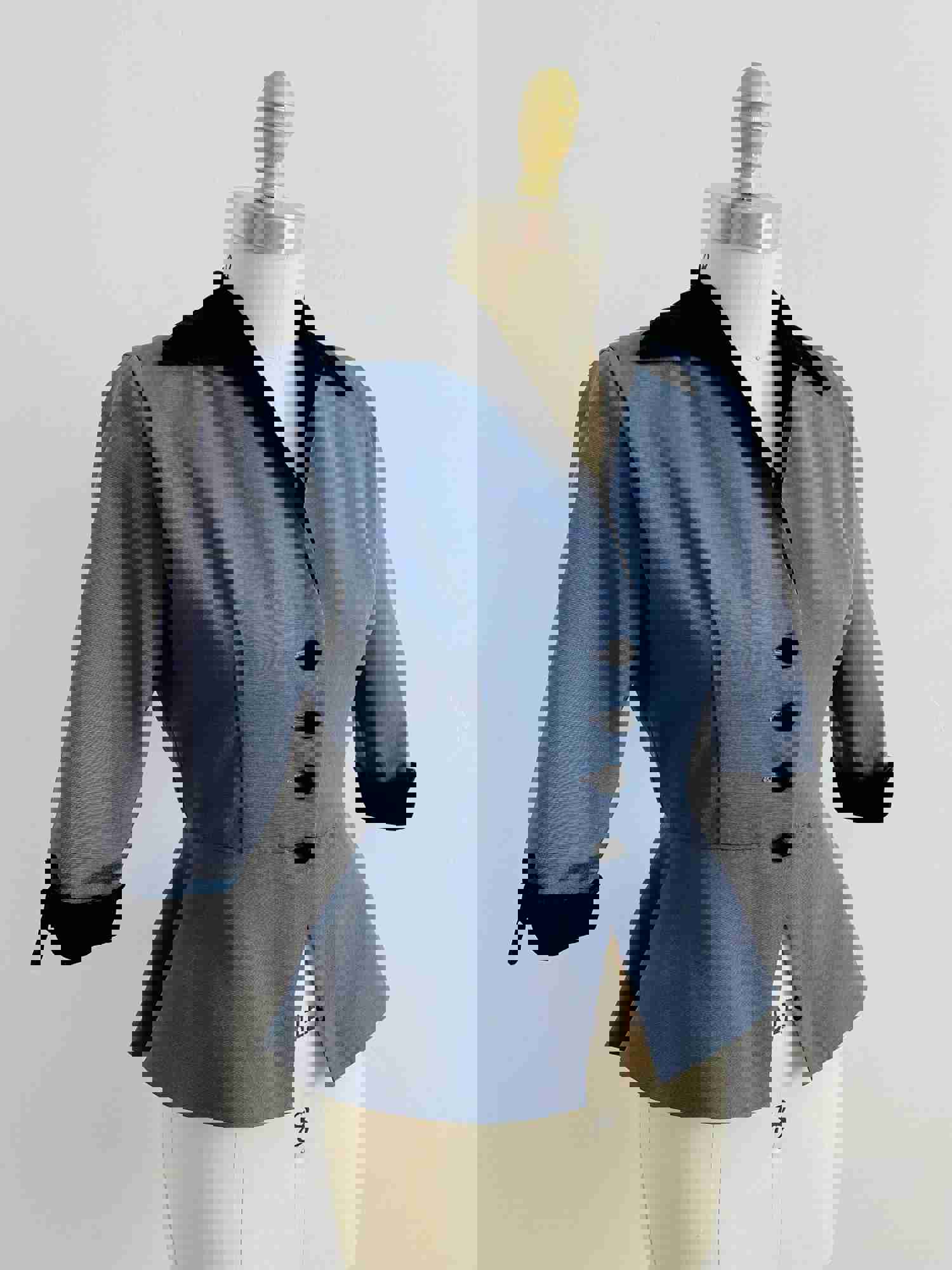 Vintage 1940s Blue Peplum Jacket with Black Velvet