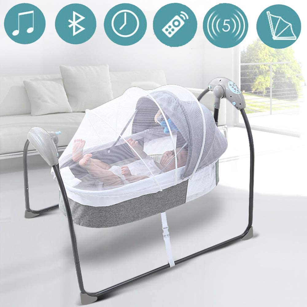 Electric Baby Cradle Toddler Rocker Bed with Bluetooth Music & Remote Control