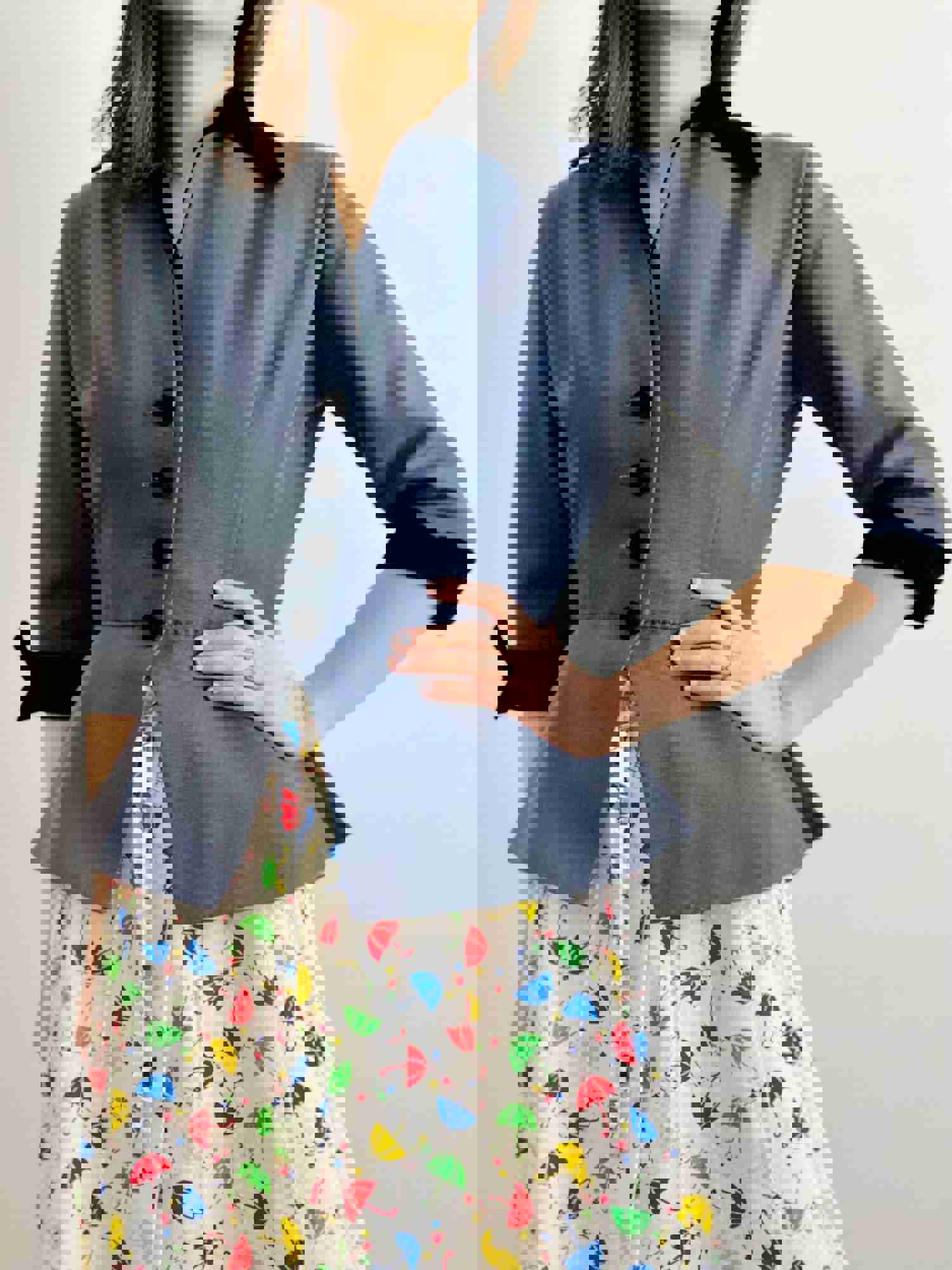 Vintage 1940s Blue Peplum Jacket with Black Velvet