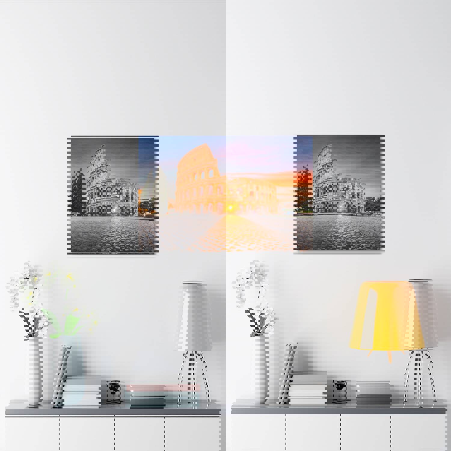 Colosseum in Rome Night Modern Multicolor Scenic Nature Photography Canvas Wall Art