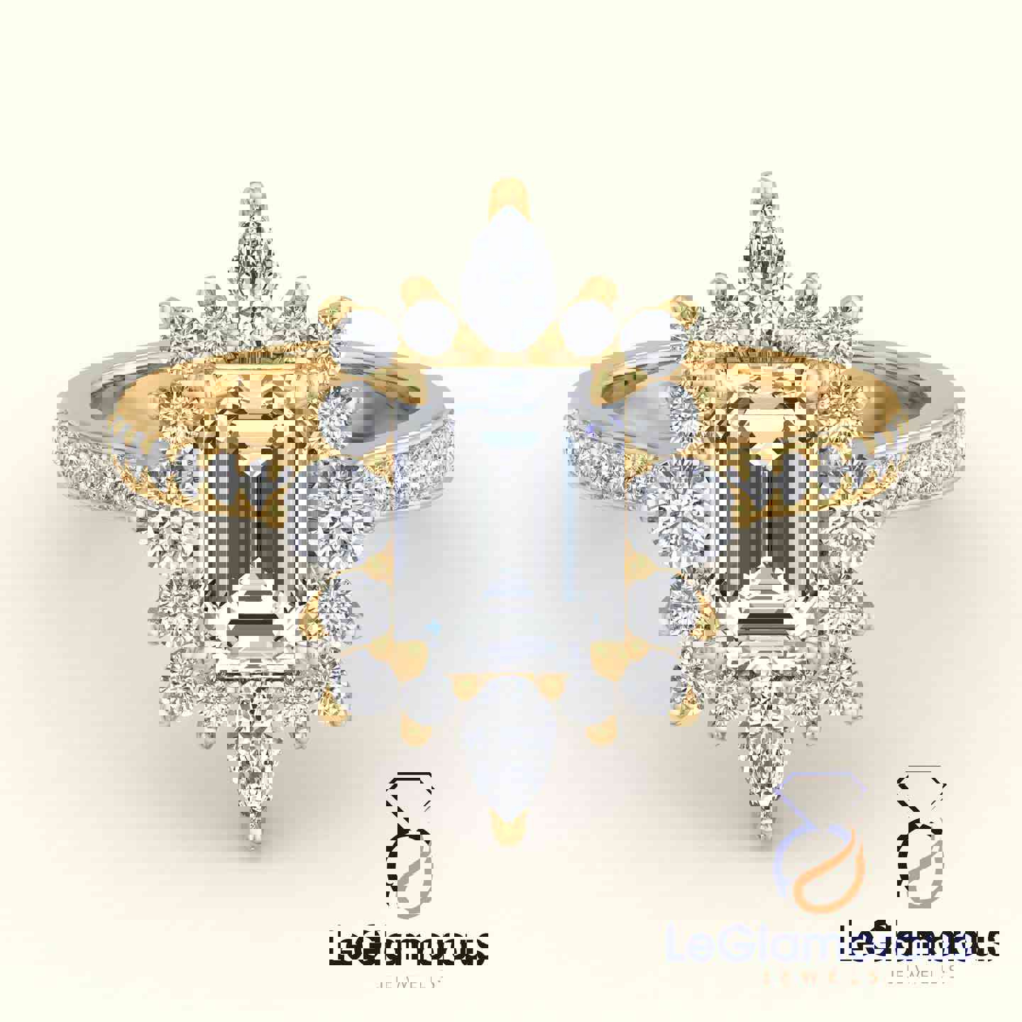 Lab Grown Emerald Cut Halo Engagement Ring For Wedding Gift