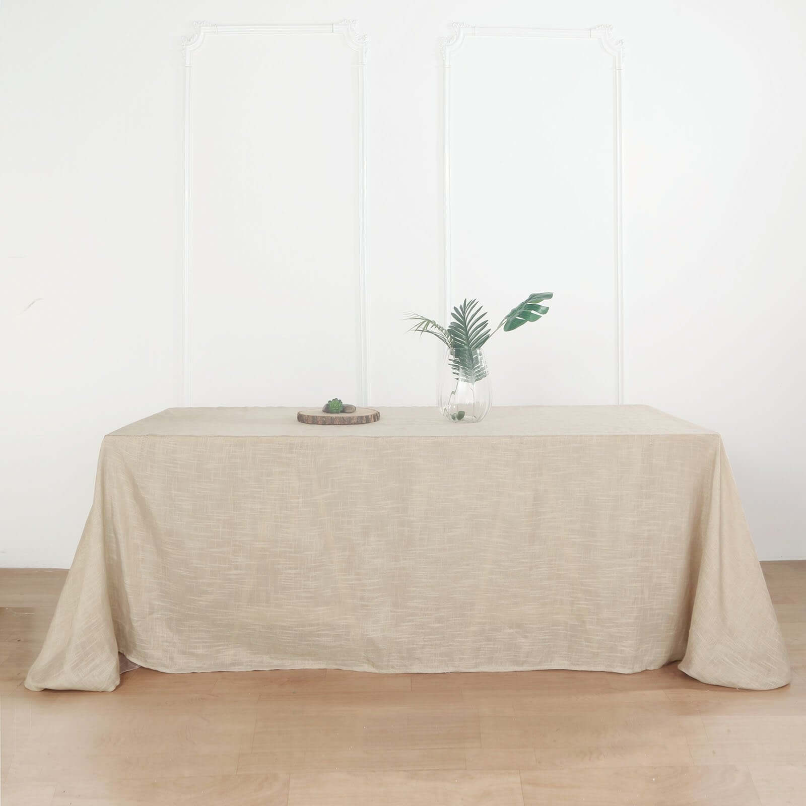 Beige Seamless Rectangular Tablecloth with Slubby Texture, Wrinkle Resistant Faux Linen Tablecloth 90x156