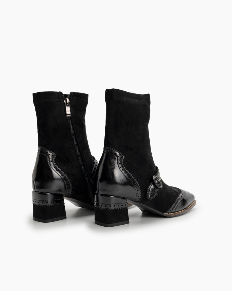 Elastic Suede Buckle Strap Embellishment Boots for Women