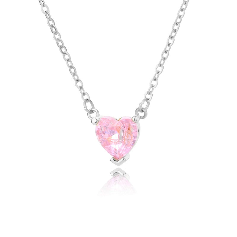 Crystal Heart Pendant Necklace - Gold & Platinum Stainless Steel