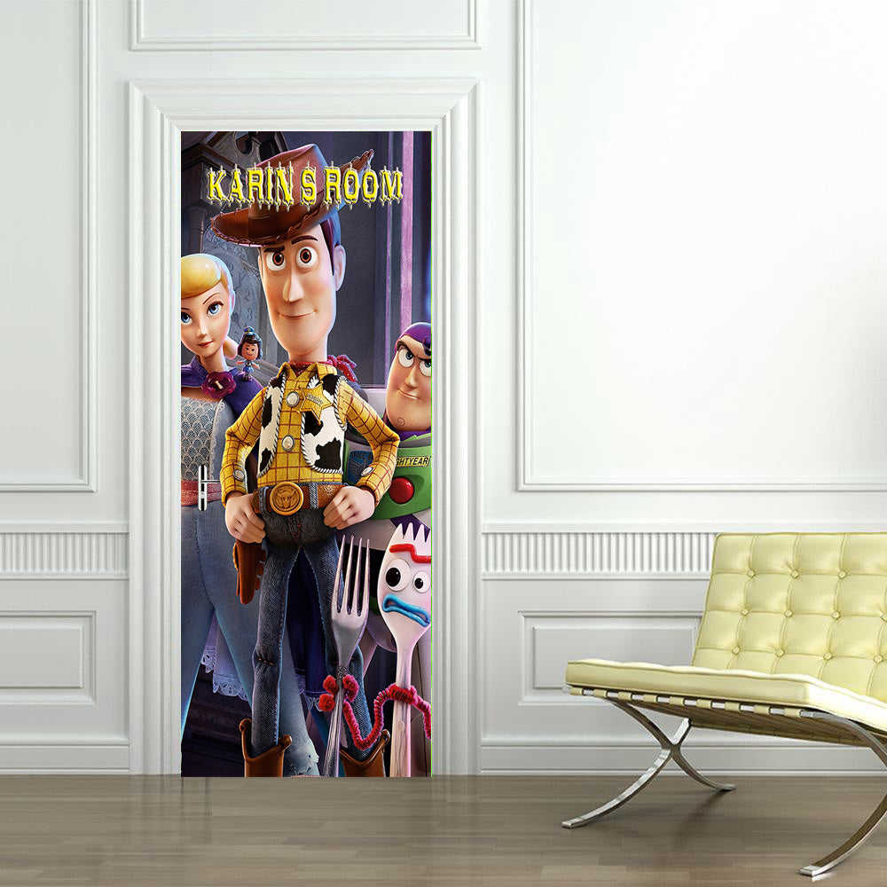 Toy Story Woody Buzz Personalized Name Door Wrap Decal Removable Sticker